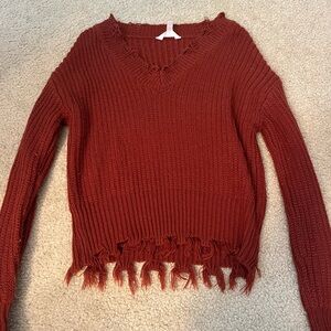 Women's Red Distressed Sweater